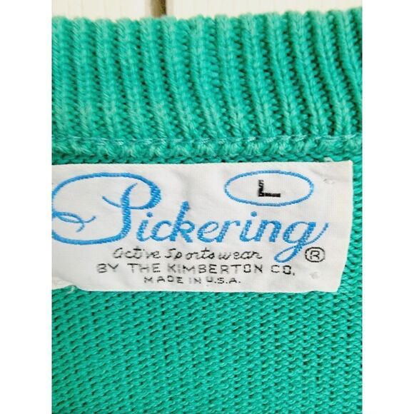 Pickering Men's Sweater Vintage 80's Lodge @ Koele Hawaii Green L/S V-Neck - Picture 5 of 6